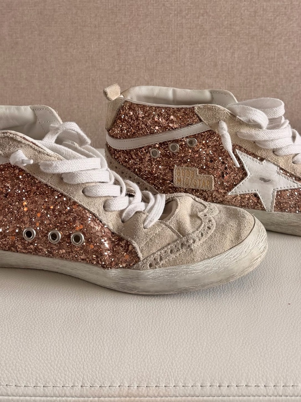 Authentic Golden Goose Rose Gold Glitter Mid-Top Sneakers - Picture 3 of 12
